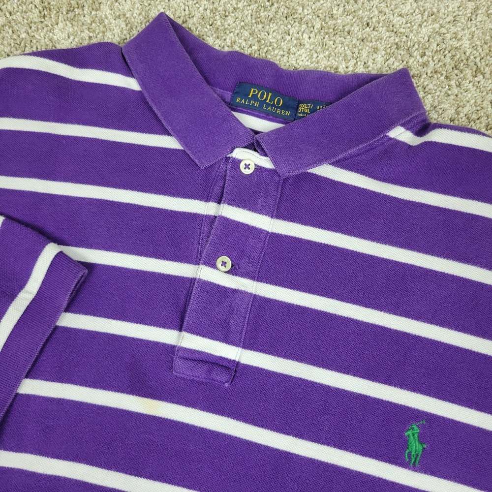 Polo Ralph Lauren Mens 3XLT Purple White Striped Pomy Stretch Knit SS Polo